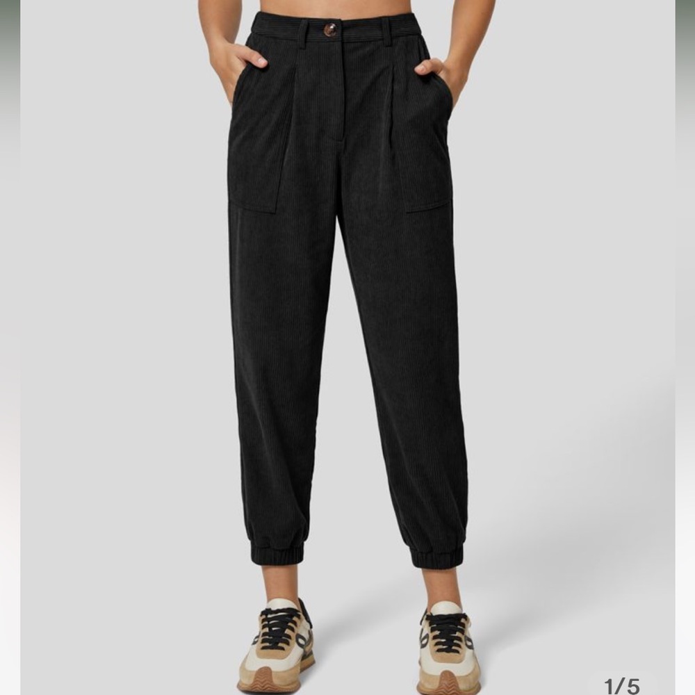 Mid Rise Button Zipper Multiple Pockets Corduroy Casual Joggers